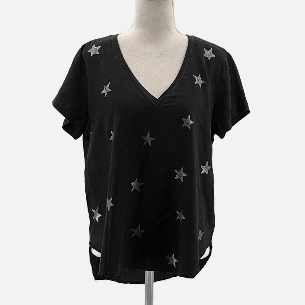 Bella Dahl V Neck Stamped Star Hi Lo Top in Black - See Description For Size